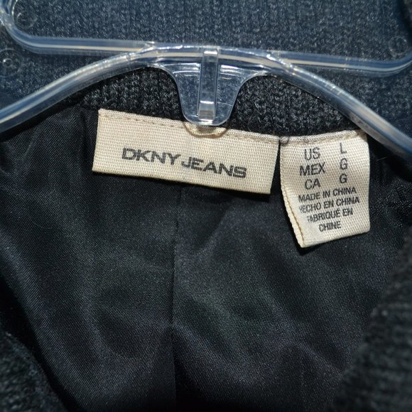 Grey DKNY Jeans Statement Cropped Wool Jacket w/ Oversized Knit Collar & Hem - Picture 4 of 10